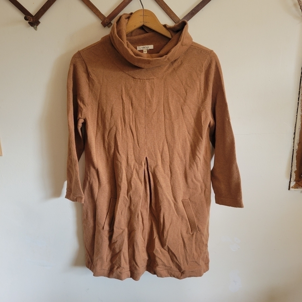 Tyler Boe Knit Tunic Sweater Cowl Neck Camel Tan Small S